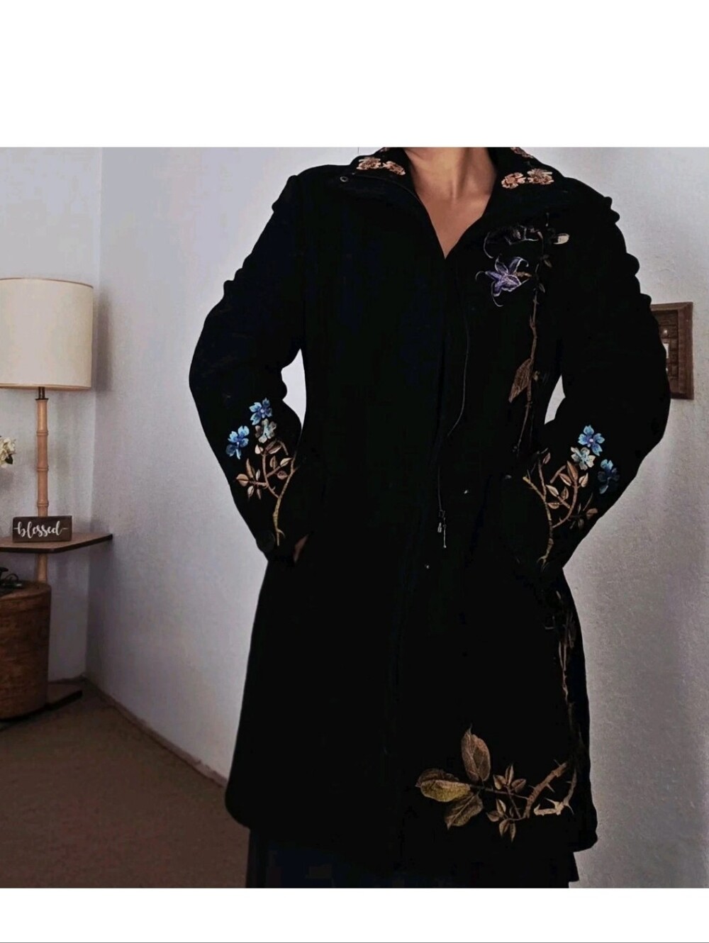 Vintage XOXO Embroidered Wool Blend Coat LARGE